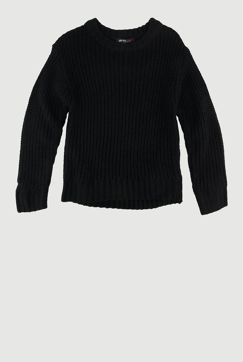 Toddler Girls Solid Pullover Sweater, Black,