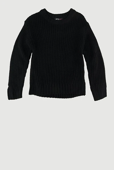 Toddler Girls Solid Pullover Sweater, Black,