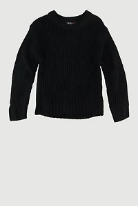 Toddler Girls Solid Pullover Sweater, Black,