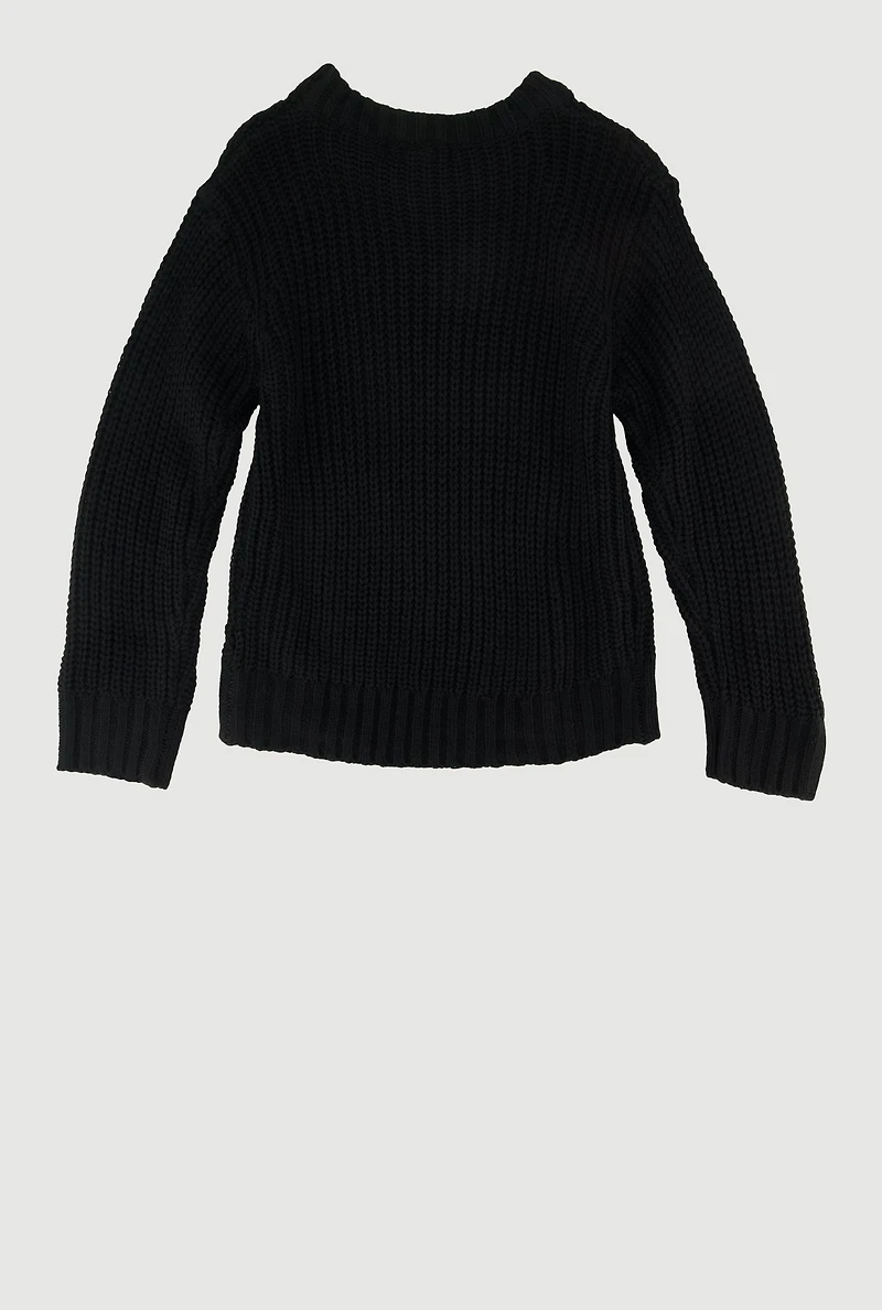 Toddler Girls Solid Pullover Sweater, Black, Size 2T