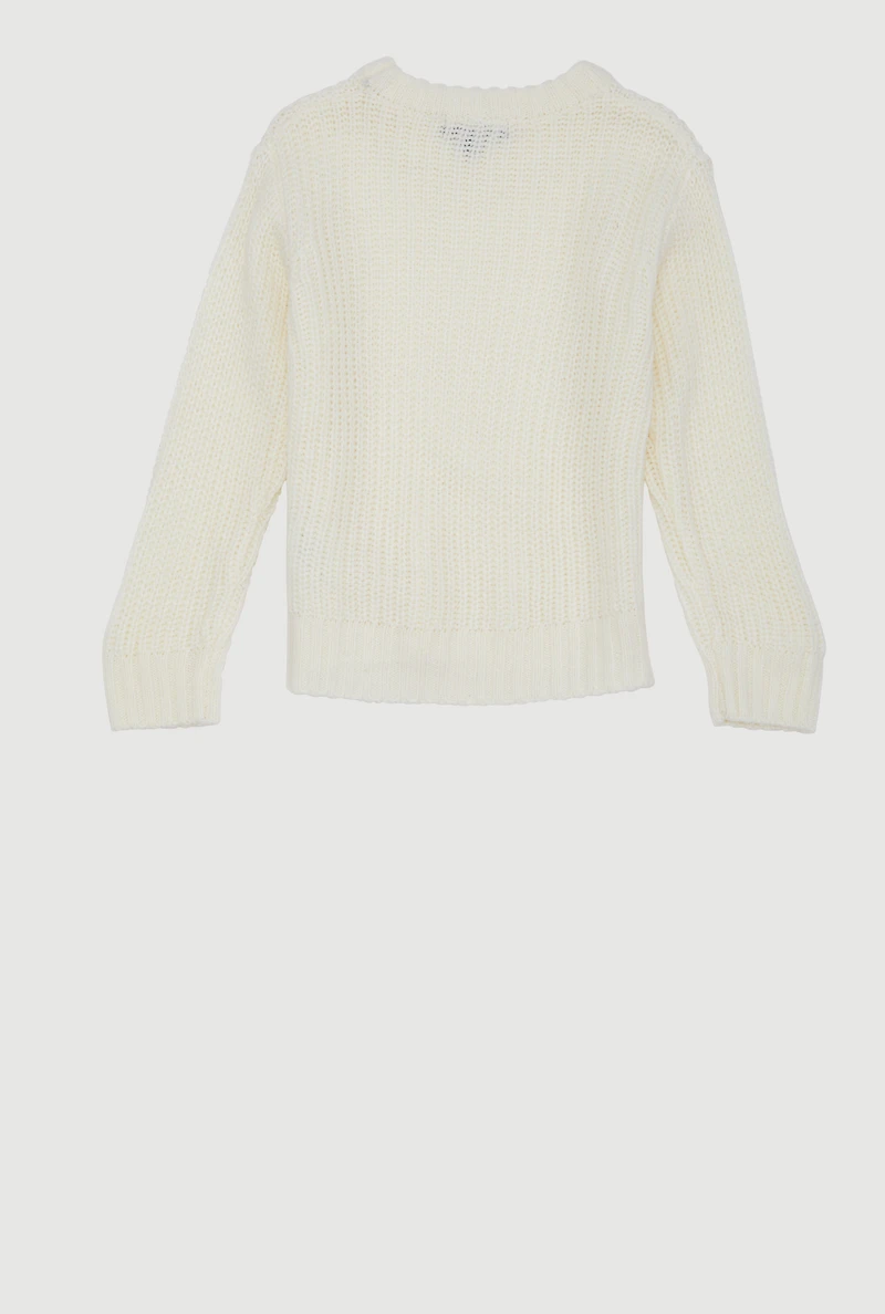 Toddler Girls Solid Pullover Sweater, White, Size 2T