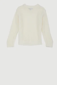 Toddler Girls Solid Pullover Sweater, White, Size 2T
