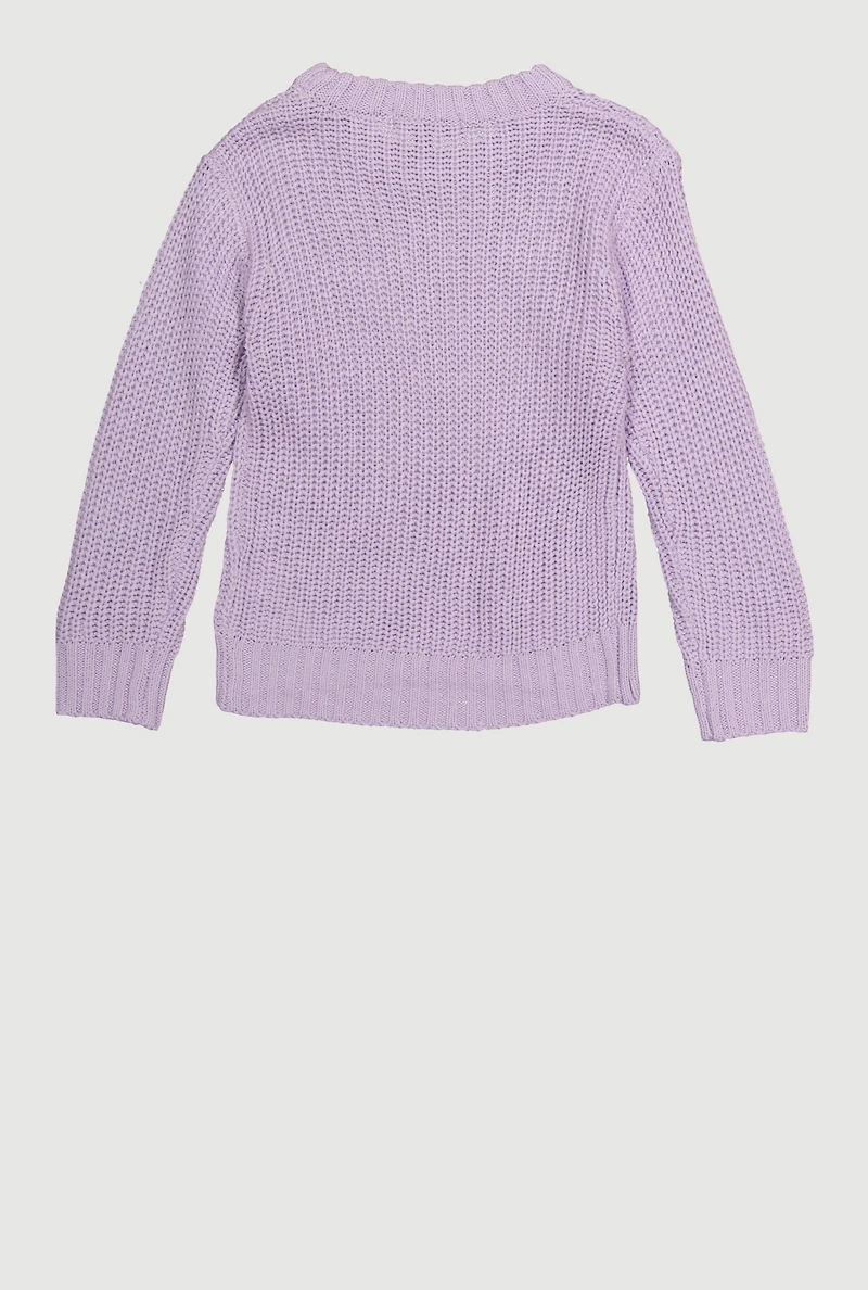 Toddler Girls Rib Knit Pullover Sweater, Purple, Size 2T