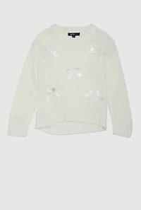 Toddler Girls Bow Detail Long Sleeve Sweater, White, Size 2T