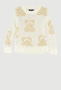Toddler Girls Teddy Bear Print Long Sleeve Sweater