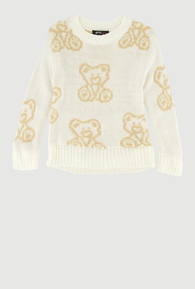 Toddler Girls Teddy Bear Print Long Sleeve Sweater