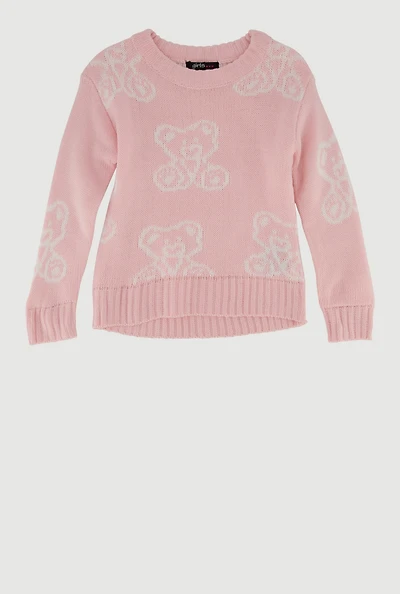 Toddler Girls Teddy Bear Print Long Sleeve Sweater,