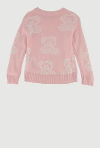 Toddler Girls Teddy Bear Print Long Sleeve Sweater,