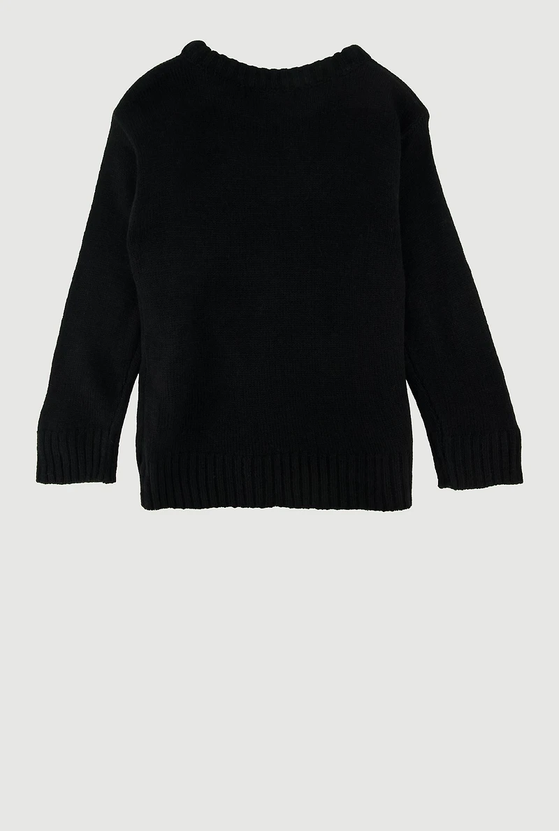 Toddler Girls Bow Graphic Long Sleeve Sweater