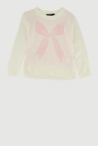 Toddler Girls Bow Graphic Long Sleeve Sweater, White, Size 4T