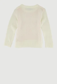 Toddler Girls Bow Graphic Long Sleeve Sweater, White, Size 4T