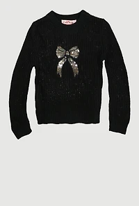 Toddler Girls Sequin Bow Long Sleeve Crew Neck Sweater