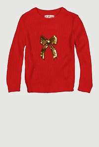 Toddler Girls Sequin Bow Long Sleeve Crew Neck Sweater