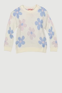 Toddler Girls Flower Print Long Sleeve Crew Neck Sweater