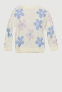 Toddler Girls Flower Print Long Sleeve Crew Neck Sweater, Beige,