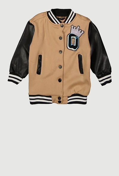 Toddler Boys Color Block Graphic Varsity Jacket, Brown, Size 3T