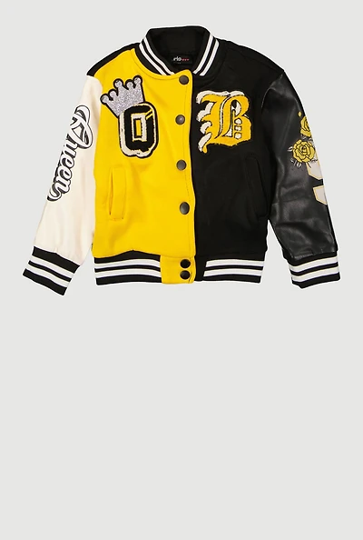 Toddler Girls Color Block Graphic Varsity Jacket