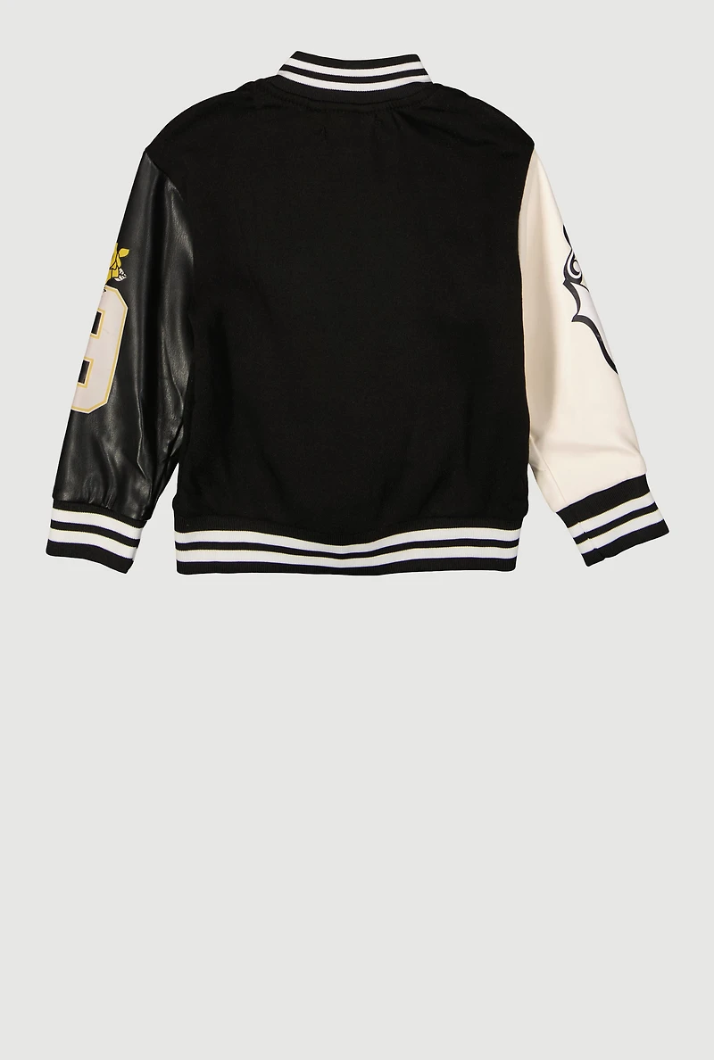 Toddler Girls Color Block Graphic Varsity Jacket