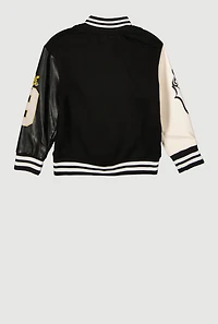 Toddler Girls Color Block Graphic Varsity Jacket