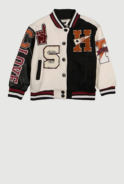 Toddler Girls Chenille Graphic Patch Varsity Jacket