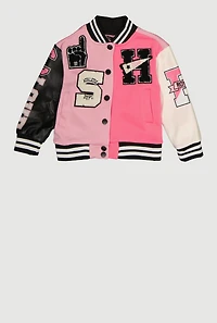 Toddler Girls Chenille Graphic Patch Varsity Jacket