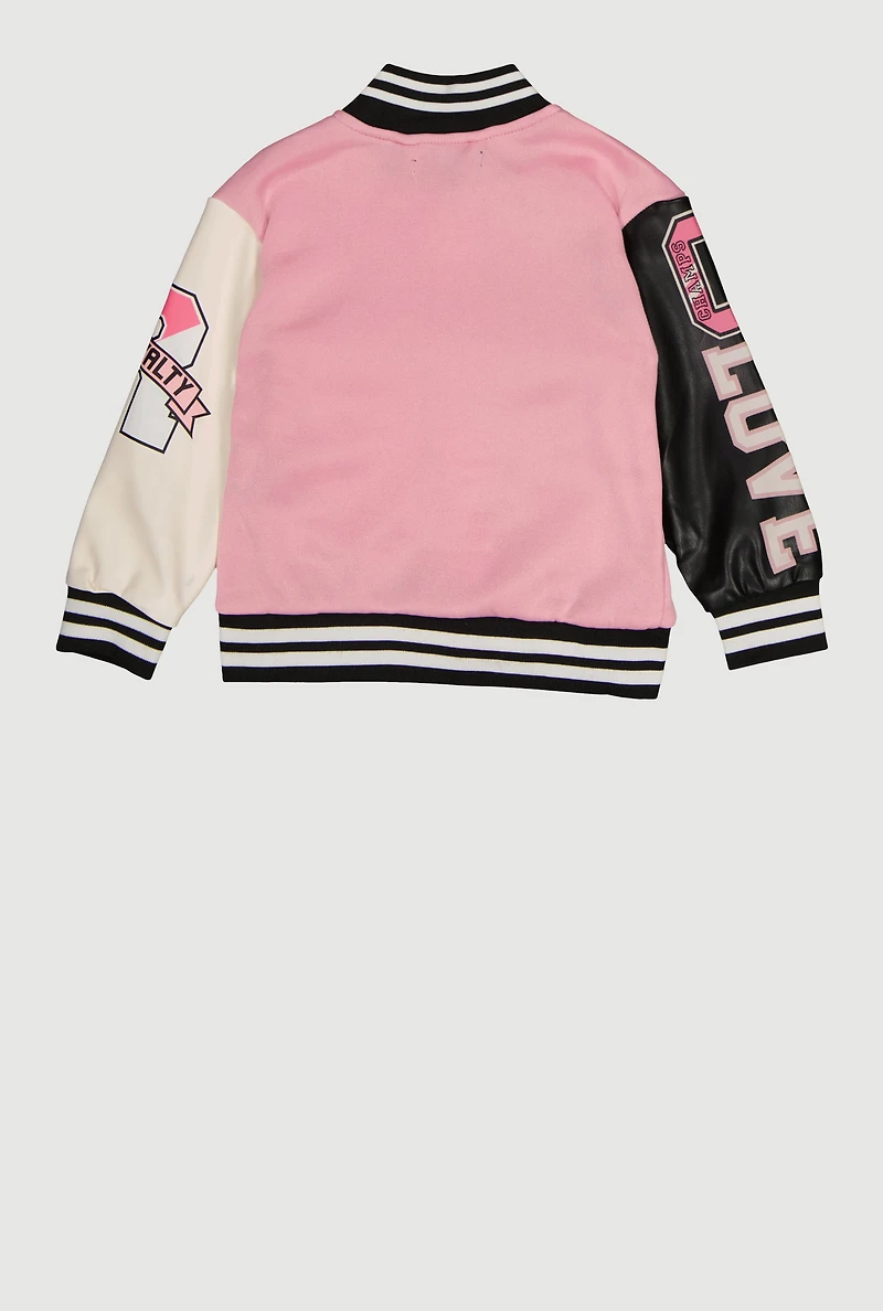 Toddler Girls Chenille Graphic Patch Varsity Jacket