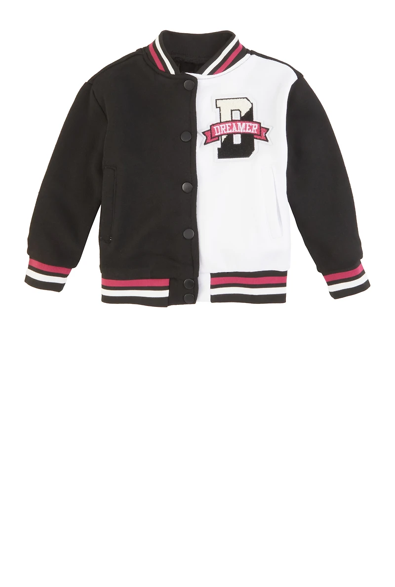 Toddler Girls Dreamer Bear Chenille Graphic Varsity Jacket
