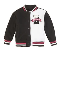 Toddler Girls Dreamer Bear Chenille Graphic Varsity Jacket