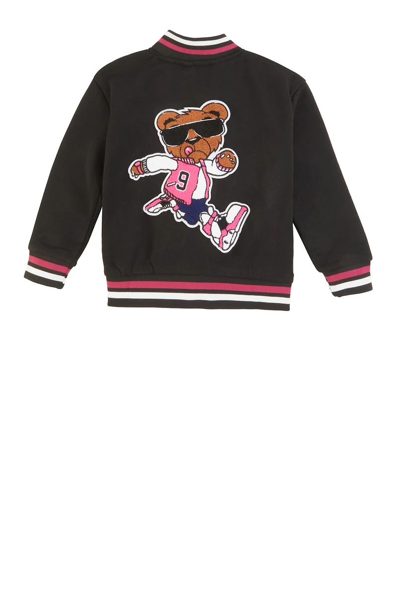 Toddler Girls Dreamer Bear Chenille Graphic Varsity Jacket