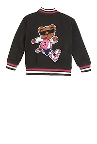 Toddler Girls Dreamer Bear Chenille Graphic Varsity Jacket