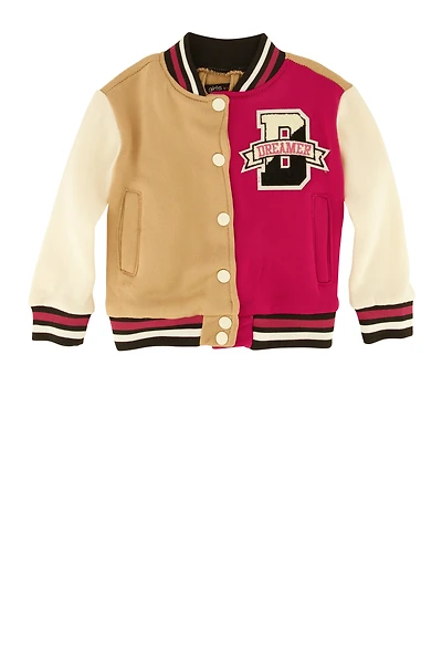 Toddler Girls Dreamer Bear Chenille Graphic Varsity Jacket, Multi, Size 2T