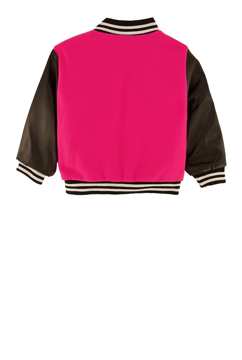 Toddler Girls Winner Chenille Graphic Color Block Varsity Jacket
