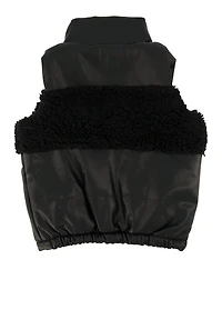Toddler Girls Sherpa Detail Faux Leather Vest, Black, Size 3T