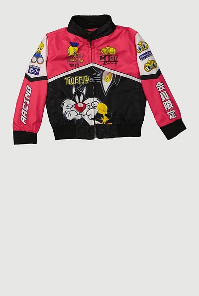 Toddler Girls Mock Neck Cartoon Graphic Windbreaker Jacket, Pink, Size 2T