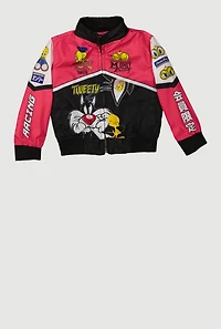 Toddler Girls Mock Neck Cartoon Graphic Windbreaker Jacket, Pink, Size 2T