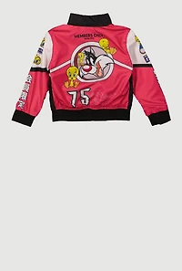 Toddler Girls Mock Neck Cartoon Graphic Windbreaker Jacket, Pink, Size 2T