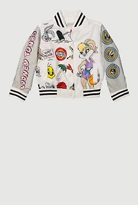 Toddler Girls Cartoon Graphic Windbreaker Varsity Jacket, Multi,