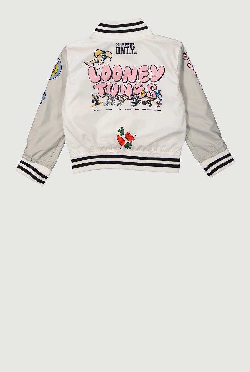 Toddler Girls Cartoon Graphic Windbreaker Varsity Jacket, Multi,