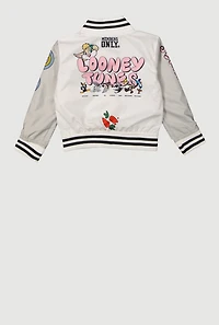 Toddler Girls Cartoon Graphic Windbreaker Varsity Jacket, Multi,