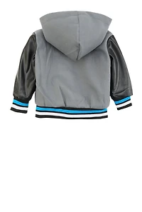 Toddler Boys Hooded Zip Front Letterman Jacket, Grey, Size 2T
