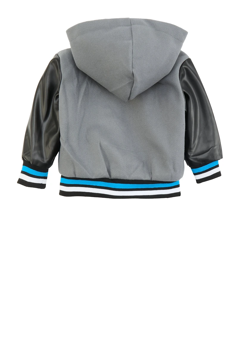 Toddler Boys Hooded Zip Front Letterman Jacket, Grey, Size 3T