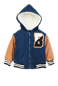 Toddler Boys Hooded Zip Front Letterman Jacket