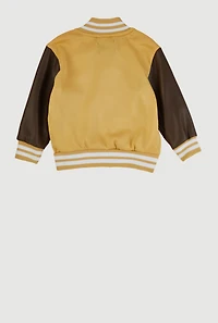 Toddler Boys Faux Leather Sleeve Fresh Graphic Varsity Bomber Jacket