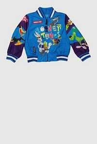 Toddler Boys Cartoon Graphic Varsity Stripe Bomber Jacket