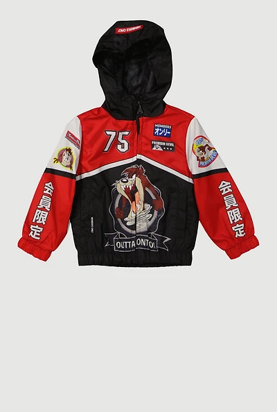Toddler Boys Color Blocked Cartoon Graphic Windbreaker Jacket, Red, Size 2T