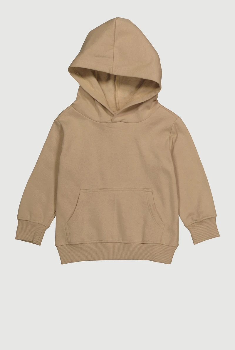Toddler Boys Fleece Lined Kangaroo Pocket Pullover Hoodie, Beige, Size 2T