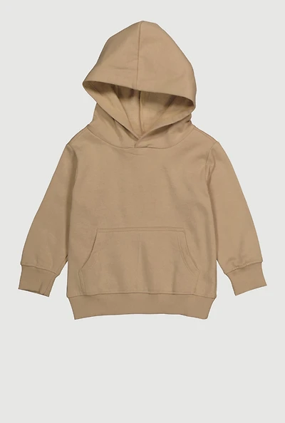 Toddler Boys Fleece Lined Kangaroo Pocket Pullover Hoodie, Beige, Size 2T