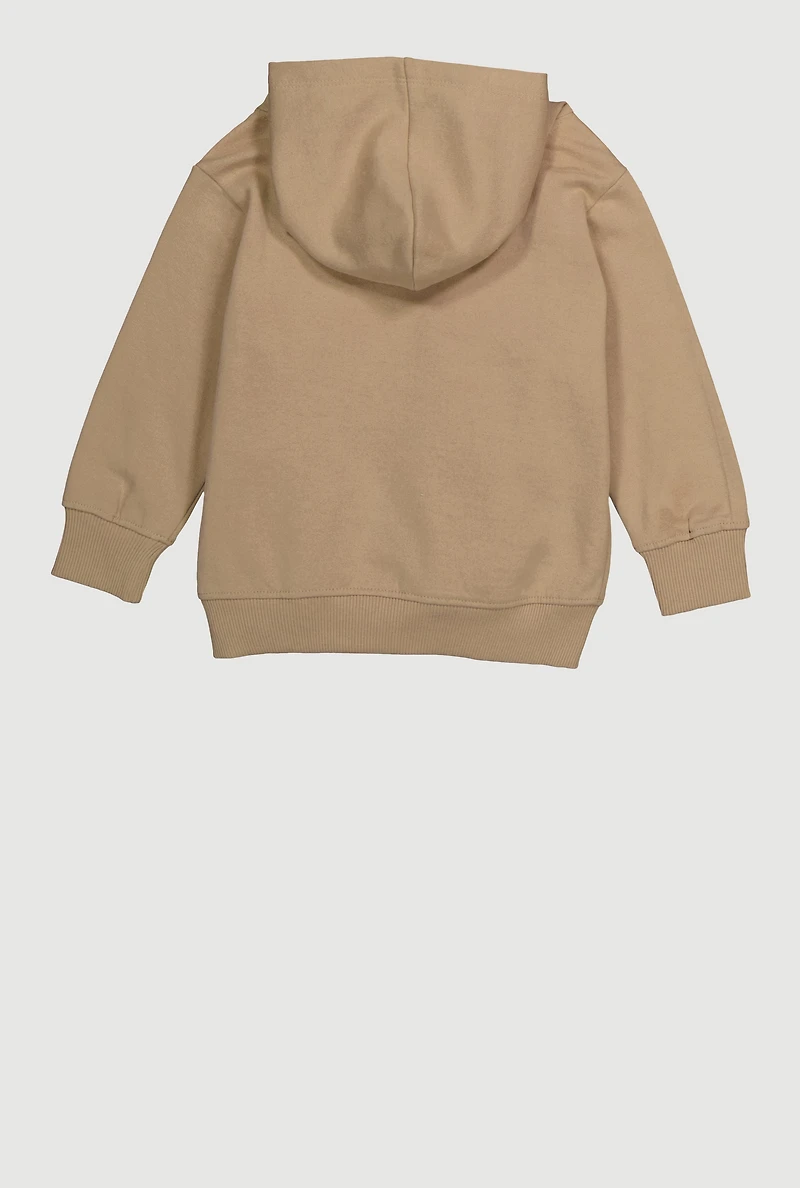 Toddler Boys Fleece Lined Kangaroo Pocket Pullover Hoodie, Beige, Size 2T