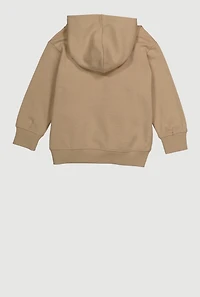 Toddler Boys Fleece Lined Kangaroo Pocket Pullover Hoodie, Beige, Size 2T