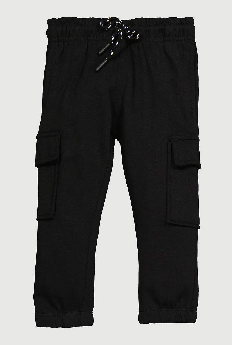 Toddler Boys Drawstring Waist Cargo Sweatpants, Black,